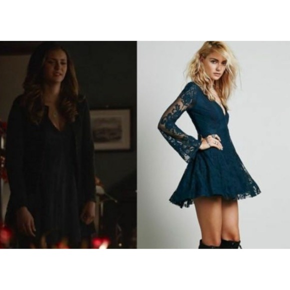 Free People Black Reign Over Me Lace Mini Flare Dress Rare ASO Elena Gilbert TVD - Picture 2 of 5